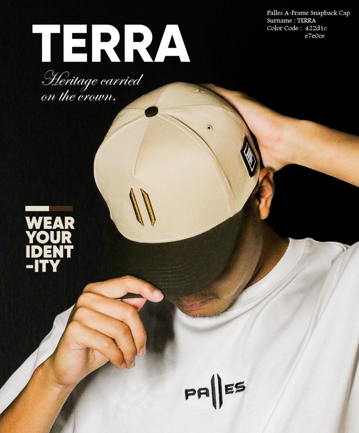 TERRA.

Heritage carried on the crown.

Introducing the new colourway, inspired by earth tones, grounded, bold, and timeless. Designed with a structured A-Frame silhouette and detailed finishing that speaks without saying too much.

Wear your identity.

Now available online.